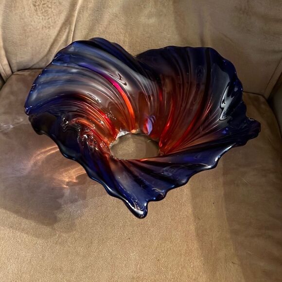 Vintage Mikasa‎ Pink/Blue Swirl Wave CRYSTAL Large 14" CENTERPIECE Bowl - Picture 4 of 4